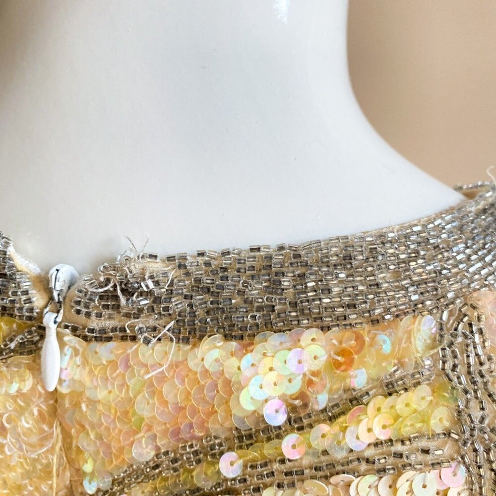 Vintage Oleg Cassini Black Tie PAstel Colours Fully Beaded Sequin Top S - Picture 7 of 10